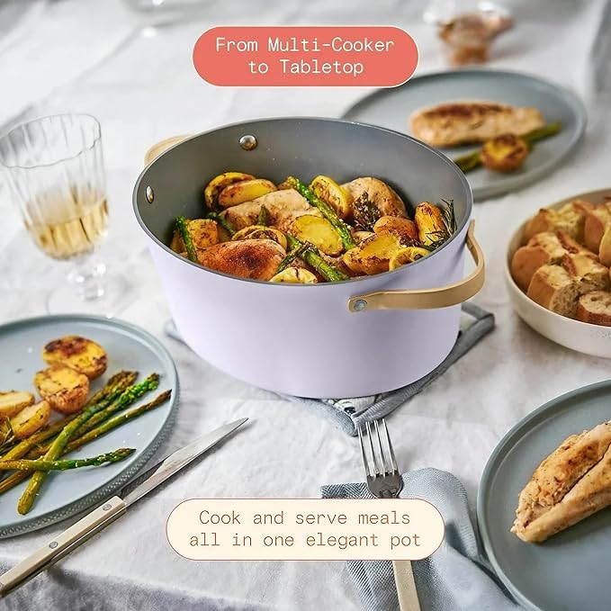 Beautiful 10-in-1 6Qt Electric Multi-Cooker by Drew Barrymore – Slow and Rice Cooker, Steamer, Dutch Oven, Sauté & More – Touch Display, Oven Safe, Dishwasher Safe (Lavender)