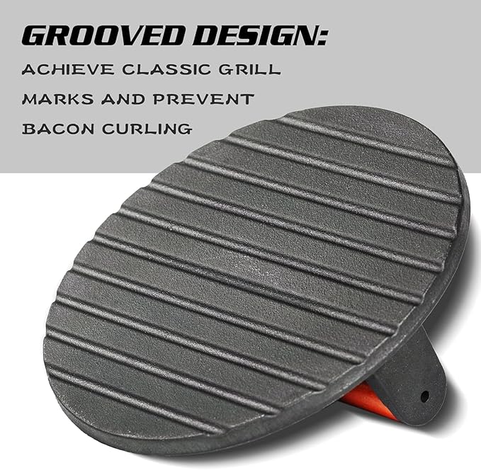 Burger Press 7.2 inch Round Professional Heavy Duty Cast Iron Hamburger Smasher Tool for Blackstone Griddle Grill,Smashburger, Bacon, Ground Beef Meat, Steak, Sausage, Sandwich Cooking