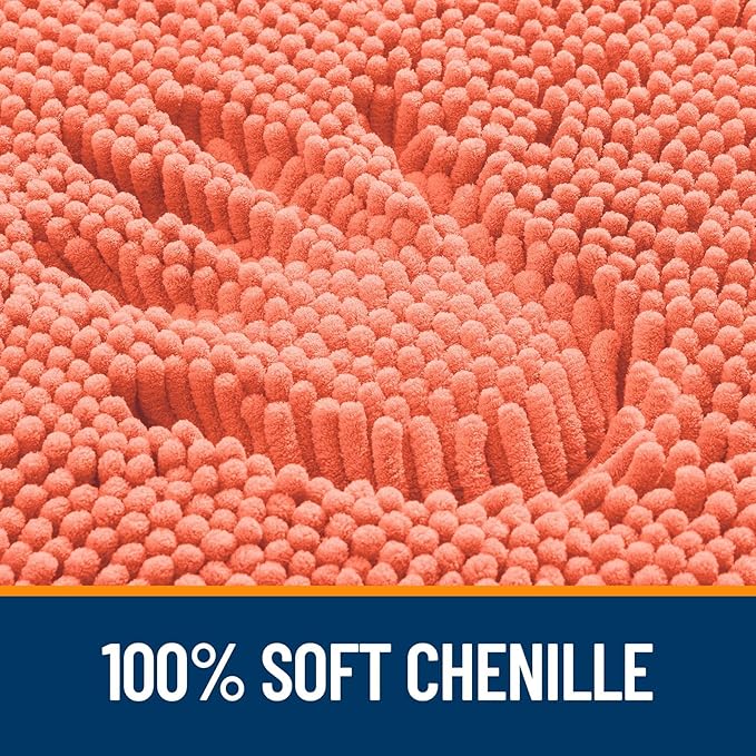 OLANLY Bathroom Rugs Sets 2 Piece, Soft Absorbent Chenille Bath Mats and U-Shaped Contour Toilet Mat Area Rug Set, Machine Washable Bath Carpet, Home Decor Accessories(24"x16"+24"x20", Coral)