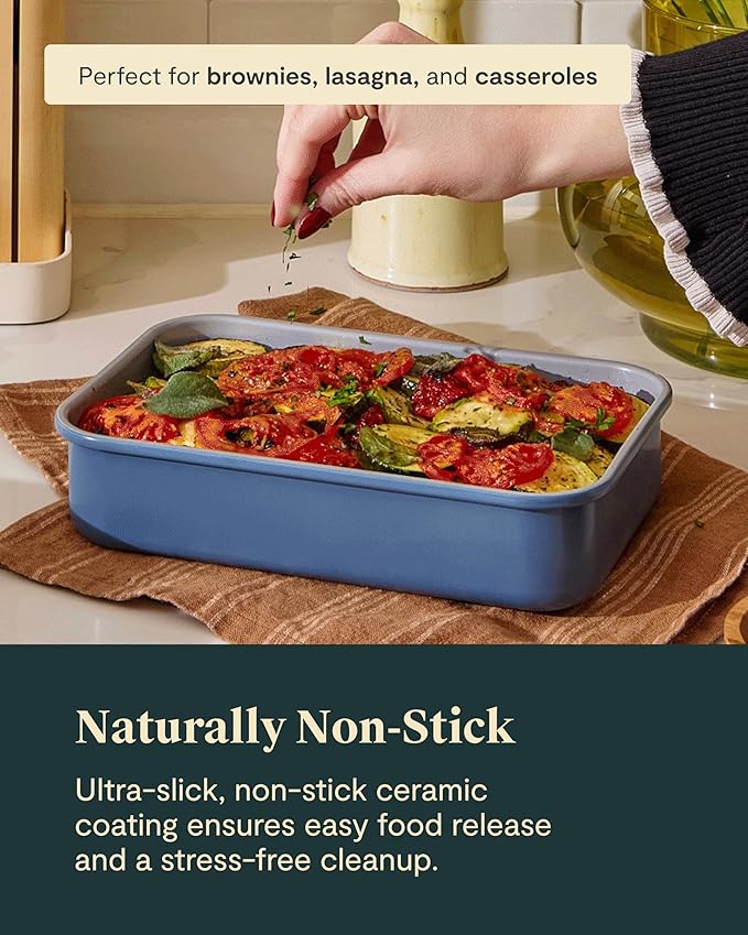 Caraway Nonstick 9” x 6.5” Small Rectangle Baking Pan – Non-Toxic, PTFE & PFOA Free – Aluminized Steel Core – Deep Ceramic Baking Pan for Casseroles, Lasagna & More - Marigold