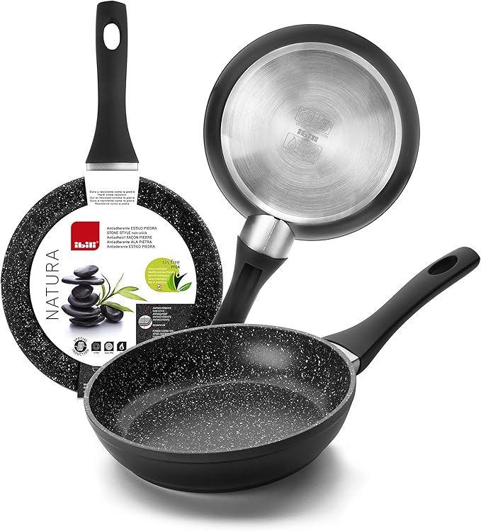 Ibili Professional Natura Non Stick Frying Pans - Made in Spain, Scratch Proof, Chip-Resistant, Double-Layer Pans for Cooking, PFOA Free, Cool Touch Handle, 9.5 Inches