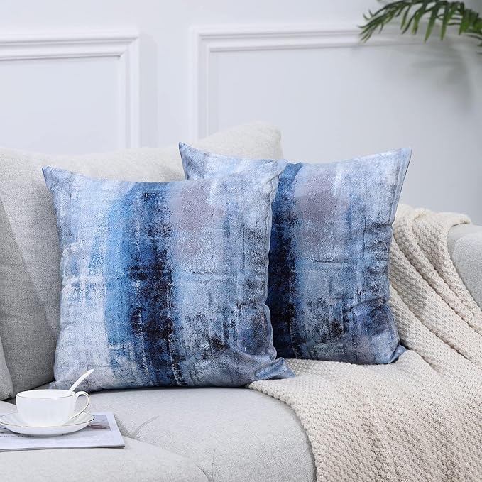 Decorative Throw Pillows Cushion Cover for Bedroom Sofa Living Room 20 x 20 Inch Set of 2 Blue and Grey