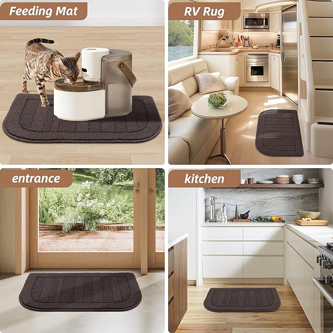 BEQHAUSE 30x18 Inch Kitchen Rug Mat Durable Kitchen Rugs Non-Slip Washable Absorbent Kitchen Mats for Floor Dirt-Resistant Semicircular Kitchen Mat (Brown)