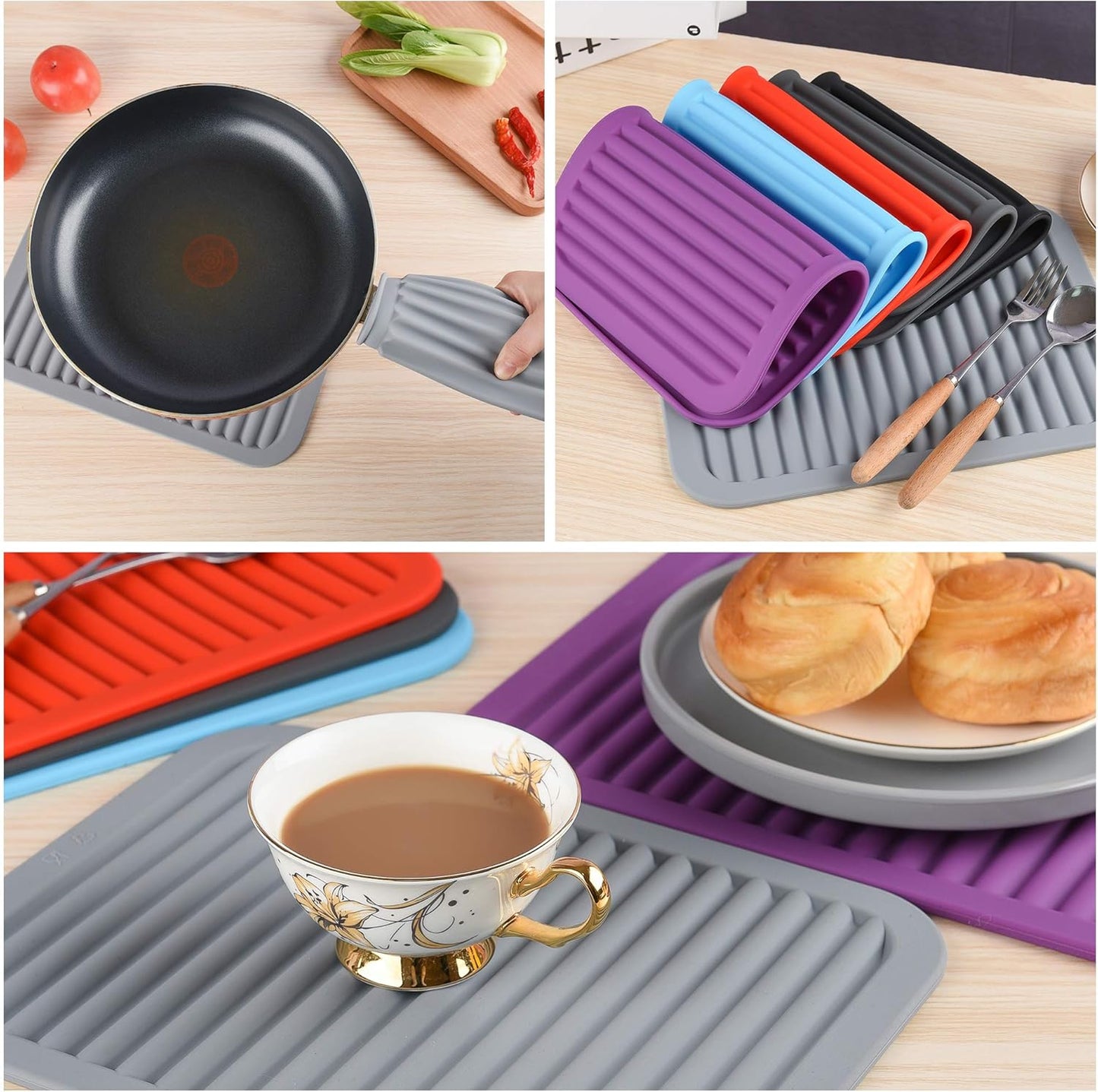 Silicone Trivets for Hot Dishes, Trivet Mat-Hot Pads for Kitchen-Versatile Trivet Mat for Hot Pots&Pans-Heat Resistant Mats for Counter&Table, Pot Holders Drying Mat (9x12) Pack 2 Light Grey