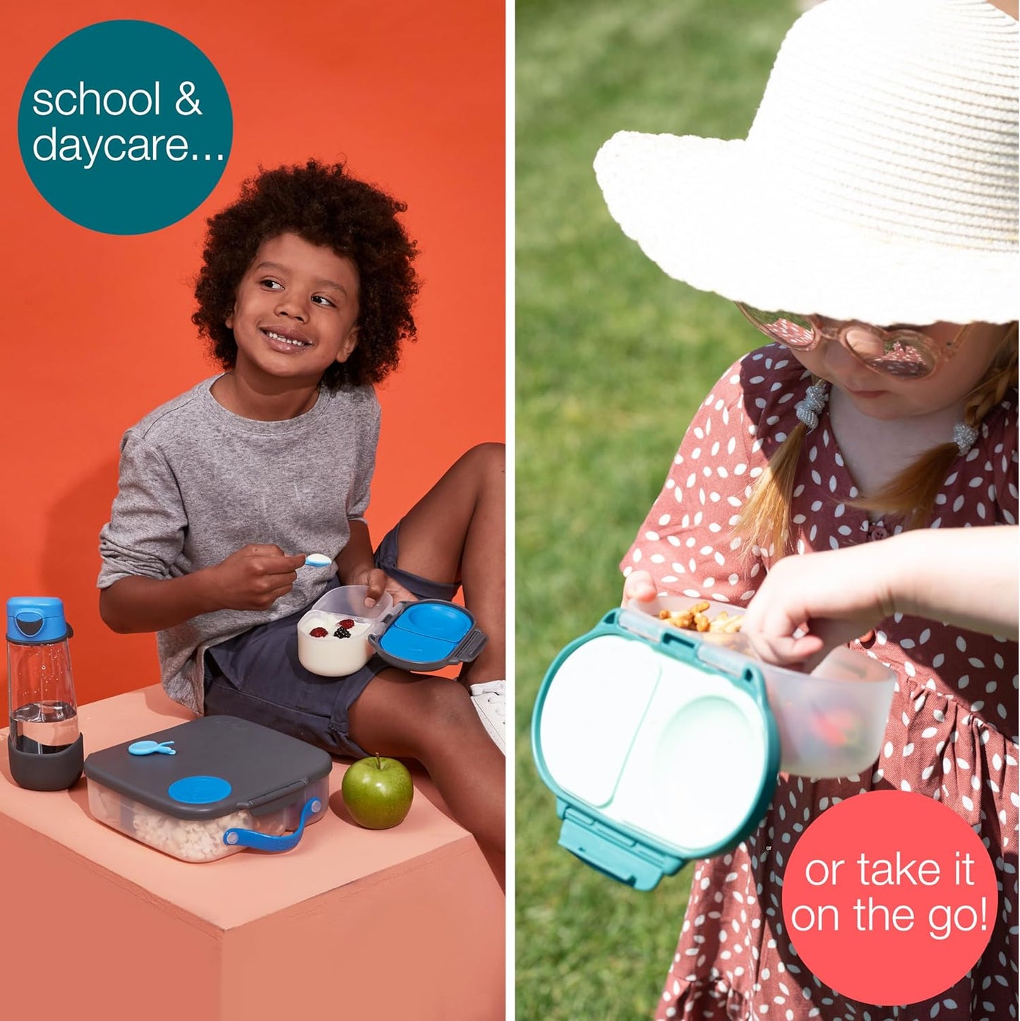 b.box Snack Box (2-pack) Reusable Snack Containers with Lids – Bento Box for Kids & Toddlers, Leakproof Lunch Box, BPA-Free and Dishwasher Safe Snack Container (O'Breeze + Emerald, 1 3/4 Cup)