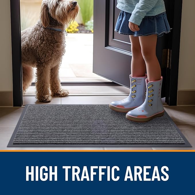 OLANLY Front Door Mat Indoor Outdoor Entrance, Waterproof Heavy Duty Doormat, Fade Resistant, Low Profile, Easy Clean Patio Porch Welcome Floor Mats for Entry, 71x24, Grey