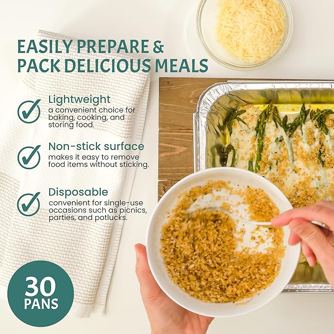 FUNSTITUTION Aluminum Foil Pans 8x8 Inches (30 Pack) - Tin Foil Pans with High Heat Conductivity - Disposable Aluminum Tray Cookware For Baking, Grilling, Cooking, Storing, Prepping