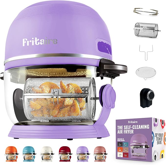 Non Toxic Air Fryer™ - Glass AirFryer 5 Quart w/ 360 Visibility, Self-Cleaning, 400F Vortex Air Fryer for Even Cooking, BPA-Free Teflon Free, 9-in-1 Functions, Rotisserie, Roast, Bake, Lavender
