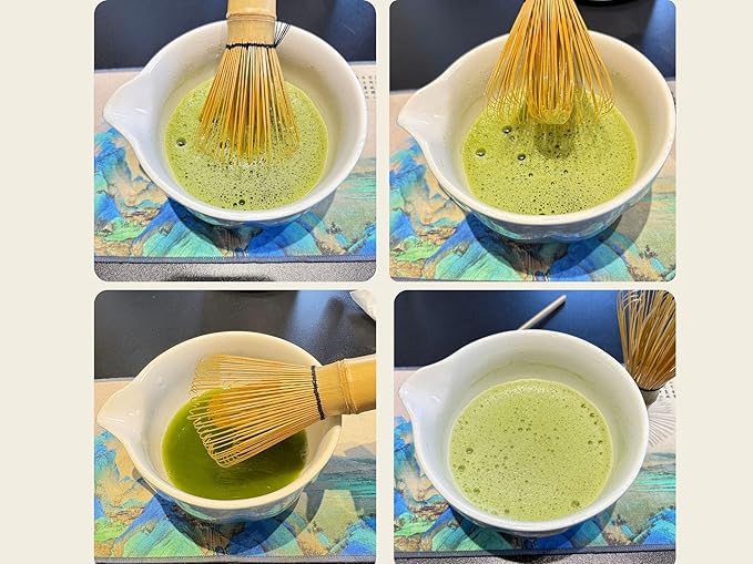 Matcha set, 8pcs Matcha Set Kit Includes Ceramic Matcha Bowl, Bamboo Whisk (Chasen), Whisk Holder, Sifter, Bamboo Scoop, Scoop Rest, Tea Towel, Matcha Whisk Set for Matcha Tea Ceremony, Blue
