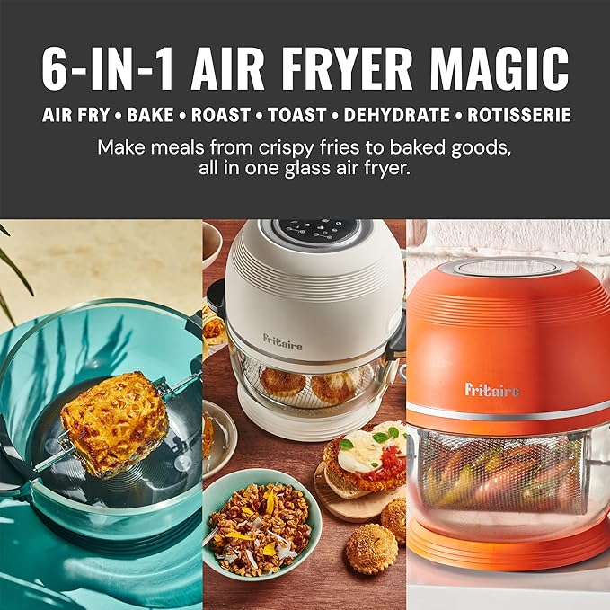 Non Toxic Air Fryer™ - Glass AirFryer 5 Quart w/ 360 Visibility, Self-Cleaning, 400F Vortex Air Fryer for Even Cooking, BPA-Free Teflon Free, 9-in-1 Functions, Rotisserie, Roast, Bake, Orange