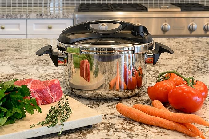 Barton 6 Quart Turbo Pressure Cooker Stovetop 18/8 Stainless Steel with Easy-Lock Lid (6QT) with Recipe Book
