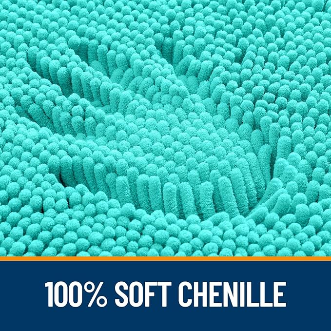 OLANLY Bathroom Rugs Sets 2 Piece, Soft Absorbent Chenille Bath Mats and U-Shaped Contour Toilet Mat Area Rug Set, Machine Washable Bath Carpet, Home Decor Accessories(30"x20"+24"x20", Teal)