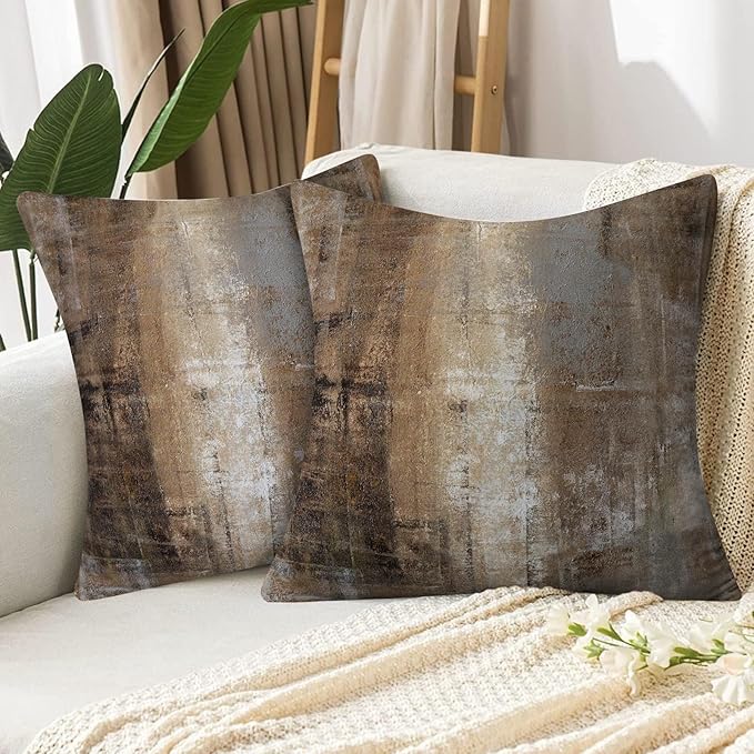 Taupe Abstract Art Artwork Pillow Cover, Gallery Modern Decorative Throw Pillows Cushion Cover for Bedroom Sofa Living Room 20 x 20 Inch Set of 2