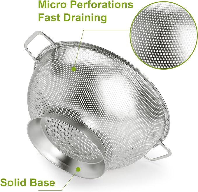 Colander Stainless Steel 3-Quart, Strainer for Kitchen Food, Dishwasher Safe