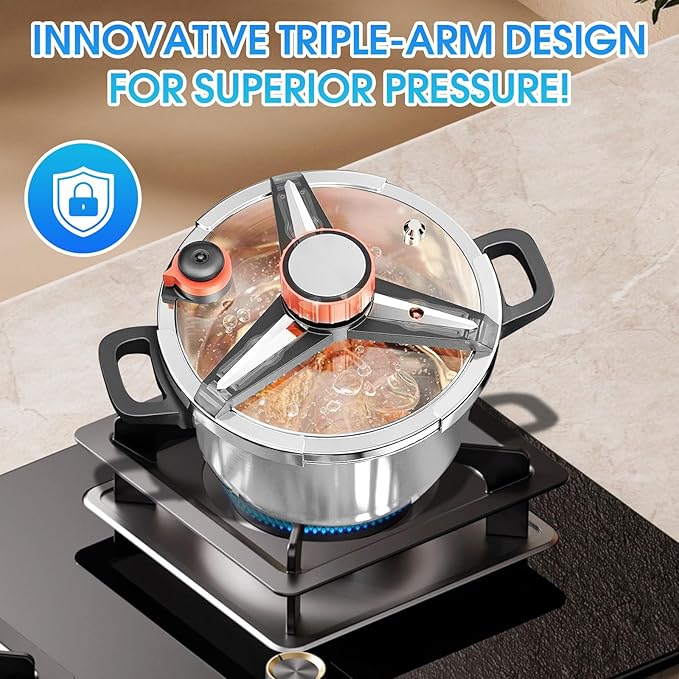 18/8 Stainless Steel Pressure Cooker 10 QT, [Save 70% Cooking Time] Olla De Presion with Food-Grade Body [One Hand Operation] Rotating Lock/Unlocking Lid System, Steam Rack Included