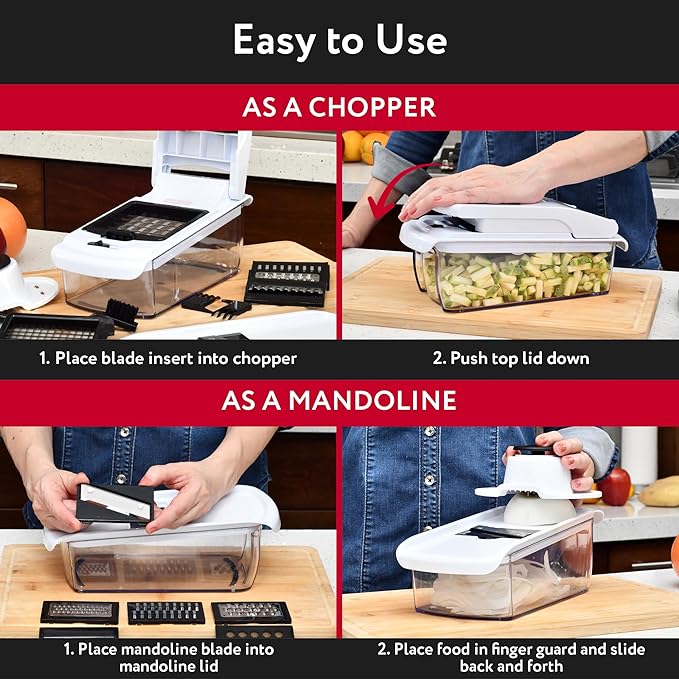 Fullstar Mandoline Slicer for Kitchen - Vegetable Chopper, Onion Potato Food Veggie Fruit Slicer and Cutter with Container, Kitchen Gadgets & Accessories, Home Essentials (All-in-1, White/Black)