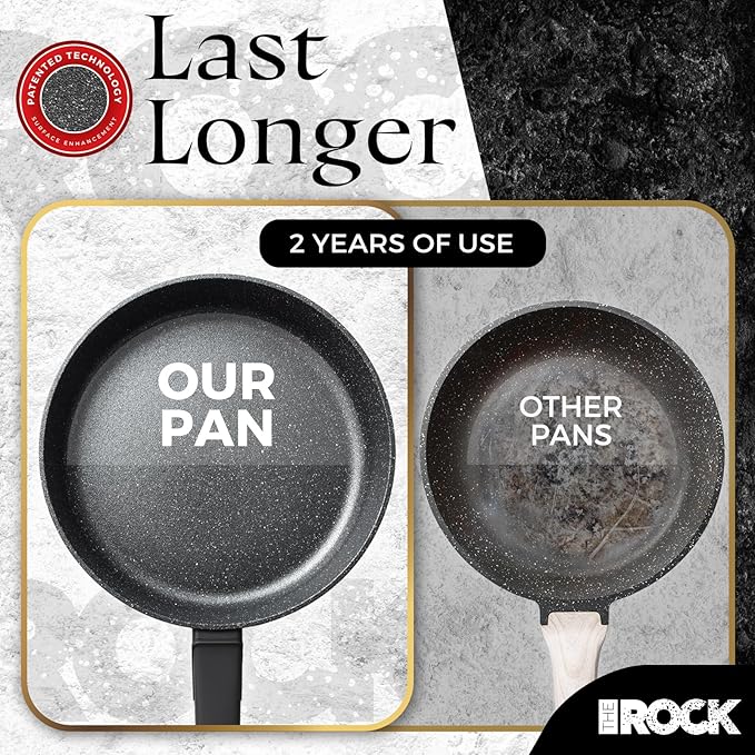 THE ROCK SOHO 11-Inch Non Stick Frying Pan with Lid – Nothing Sticks, Never Warps, Lasts Longer, Healthy Skillet with Heat-Resistant Handle, PFOA Free, Oven & Dishwasher Safe, Black