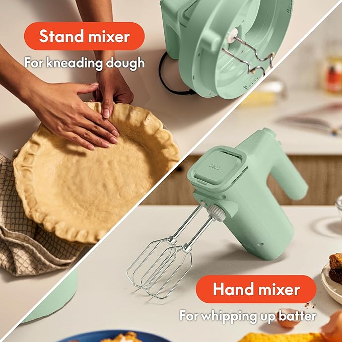 bella 3.5 Qt Hand & Stand Mixer, 2 in 1 Electric Mixer with Bowl, Dough Hook, Whisk & Egg Beater, Multifunctional Handheld Blender & Mixer for Baking, 200 Watt, Seaglass