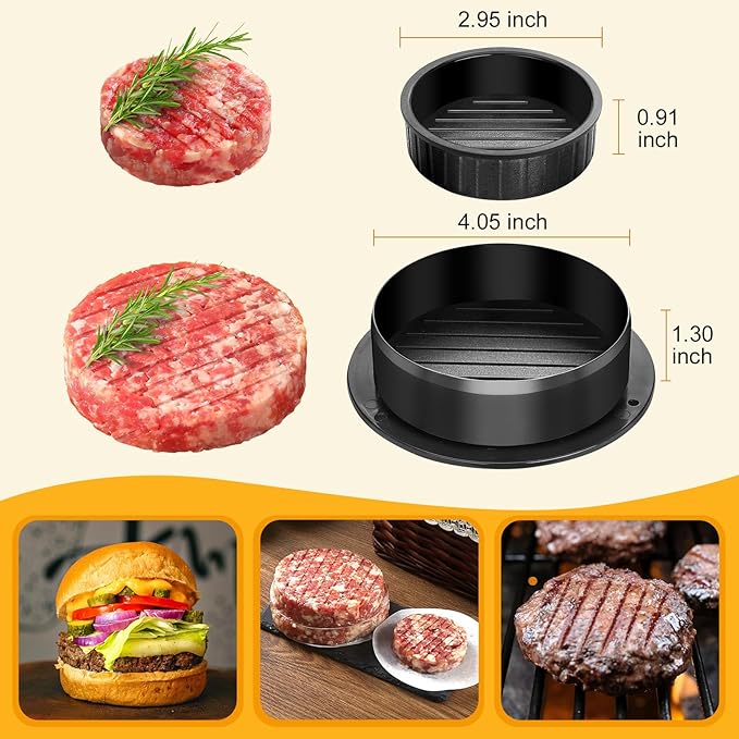 Hamburger Patty Maker, 4-in-1 Burger Press Patty Maker Slider, Stuffed Burgers & Sandwiches Cutter, Hamburger Patty Maker for Home Cooks and Burger Lovers with 100 pcs Wax Disc Papers