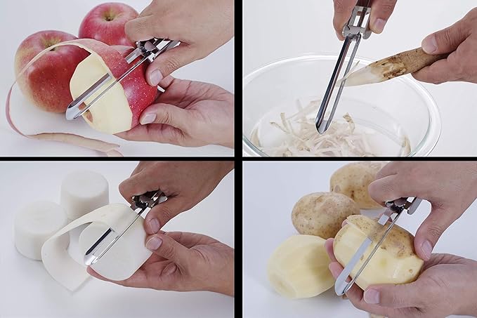 Stainless Steel Peeler, Long Vegetable Peeler, with plastic safety cover, 8.5 inch, Seki Japan