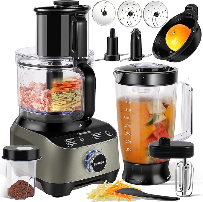 14 Cup Blender and Food Processor Combo for kitchen,large food processor for Vegetable Chopper,Blender,meat grinder,Mixing,Mincing,Slicing,Shredding,Purees & Dough Easy Clean for Home Use,600W