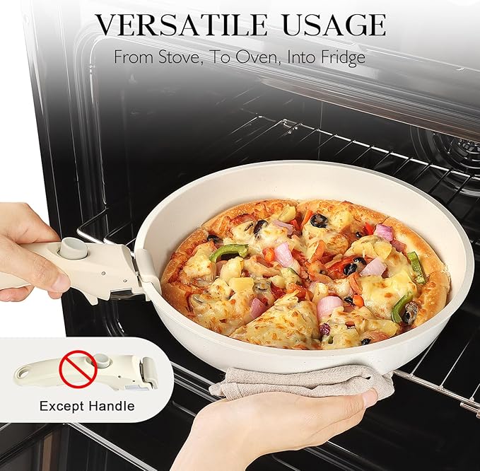 GiPP 5Pcs Pots and Pans Set Non Stick, Cookware Sets Nonstick Detachable Handle, Induction Kitchen Set Removable Handle, RV Cookware set, Oven Safe