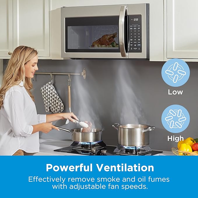 Midea MOR17BSA-SS 1.7 Cu.ft. Over The Range Microwave Oven with Smart Touch Panel, Auto Cooking Menu, 1000 W, 300 CFM Ventilation, in Stainless Steel