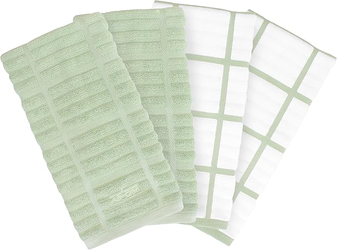 All-Clad Solid & Coordinate Kitchen Towels: Highly Absorbent, Super Soft Long Lasting 100% Cotton, 17" x 30" Tea Towels for Cleaning & Drying Dishes, Pans, Glassware, Countertops, 4-Pack, Fennel