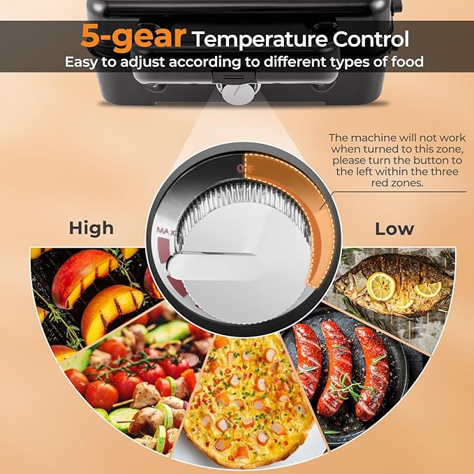 3 in 1 Sandwich Maker, 1082W Waffle Maker with Removable Plates, Sandwich Press with 5-Gear Temperature Control, Indicator Lights, Cool Touch Handle, Panini Press Grill for Breakfast