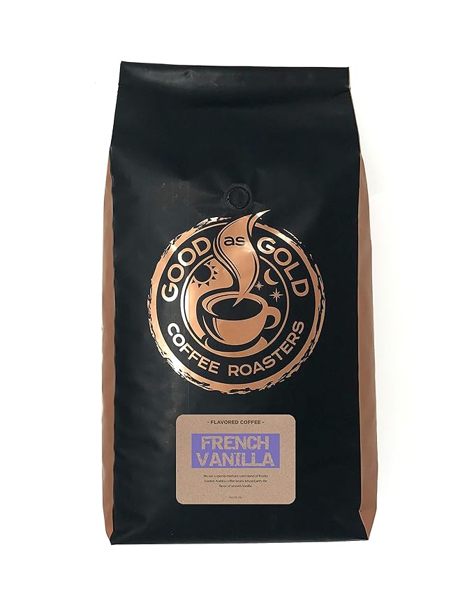Good As Gold Coffee Roasters - French Vanilla Flavored Whole Bean Coffee, 5 Pound Bag