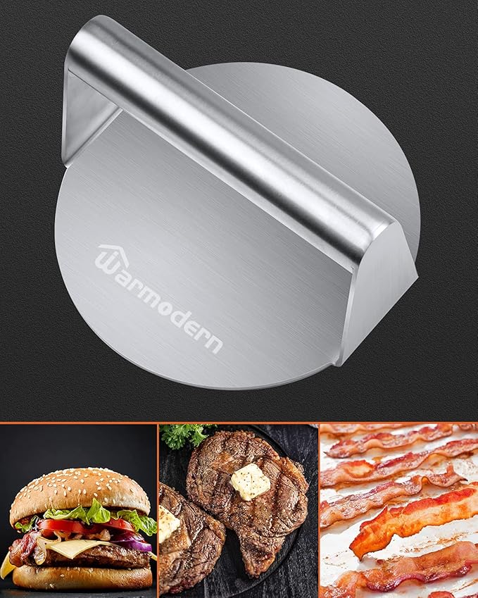 Warmodern Burger Press, Professional Stainless Steel Smash Burger Press, 5.5 inch Round Griddle Accessories Kit for Flat Top Grill, Non-Stick