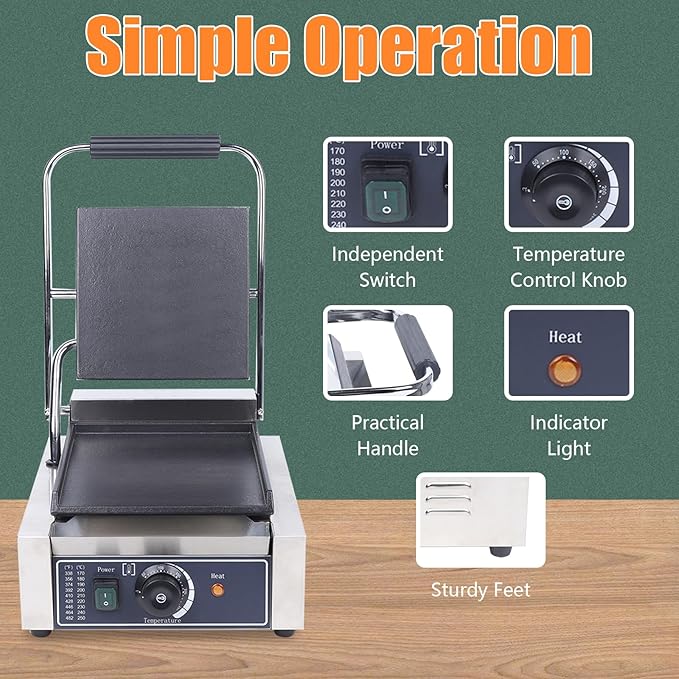 Commercial Panini Press Sandwich Maker Machine 1800W Commercial Electric Griddle Sandwich Press Grill Cheese Sandwich Maker Countertop Panini Grill for Restaurant Cafe