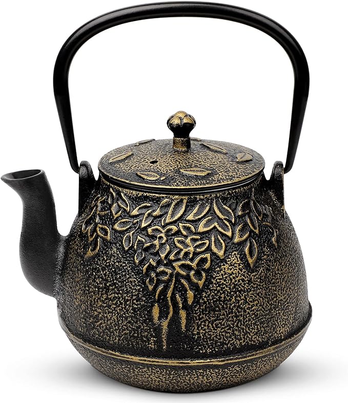 Toptier Mini Little Teapot, Super Small Cast Iron Teapot for Stove Top, Palm-Sized Japanese Stovetop Safe Tea Kettle with Infuser for 11 oz, Black