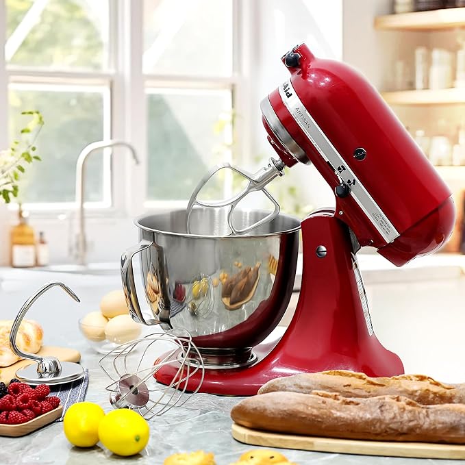 Stainless Steel Accessories for KitchenAid 4.5-5 Qt Tilt Head Stand Mixer, Includes 6 Wire Whisk, Flat Beater, Dough Hook for KitchenAid, Dishwasher Safe and Heavy Duty, Fits for KSM45, KSM150