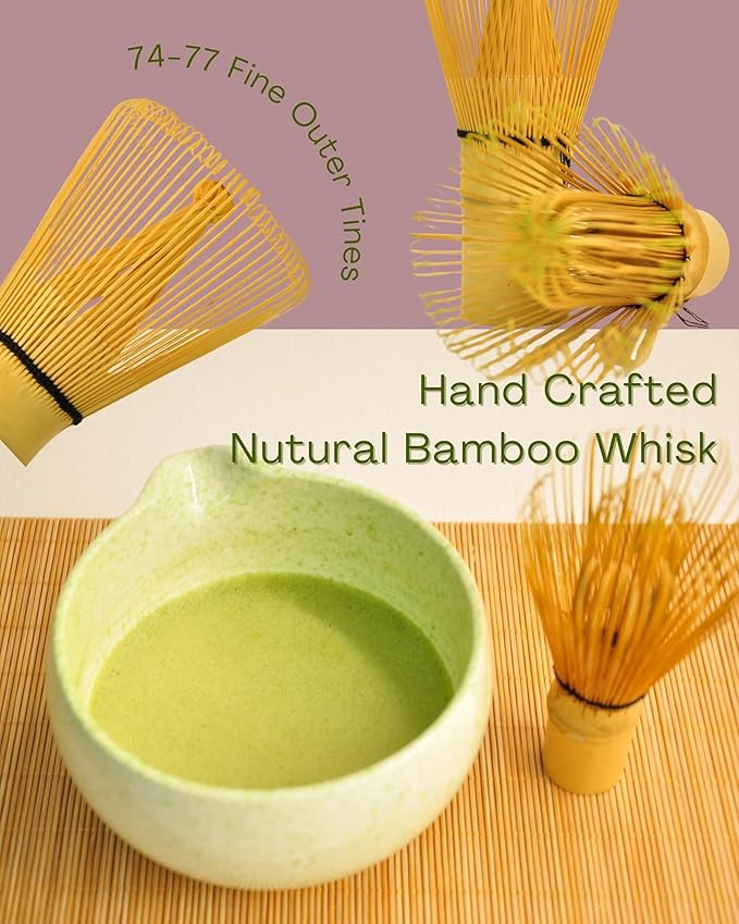 Matcha Whisk Set, Ceramic Matcha Set Includes Matcha Bowl, Matcha Whisk Chasen and Whisk Holder, Sifter, Bamboo Scoop, Scoop Rest and Tea Towel-7 Pcs Matcha Kit for Matcha Lovers (Sage Green)