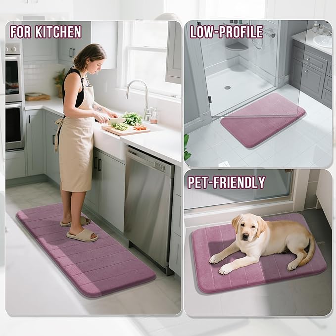Yimobra Memory Foam Bath Mat, Super Soft Absorbent Bathroom Rug Non Slip 24x17 Inch, Quick Dry, Machine Washable Floor Carpet for Tub Shower, Home Decor Accessories, Mauve