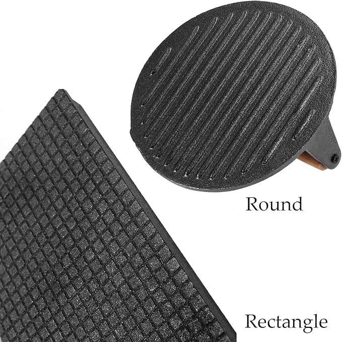 2 Pack Black Cast Iron Grill Press, 7 x7 Inch Round and 8 x 4 Inch Rectangle Heavy Weight Bacon Press with Wooden Handle, Steak Weights for Grill Burgers Bacon Bread