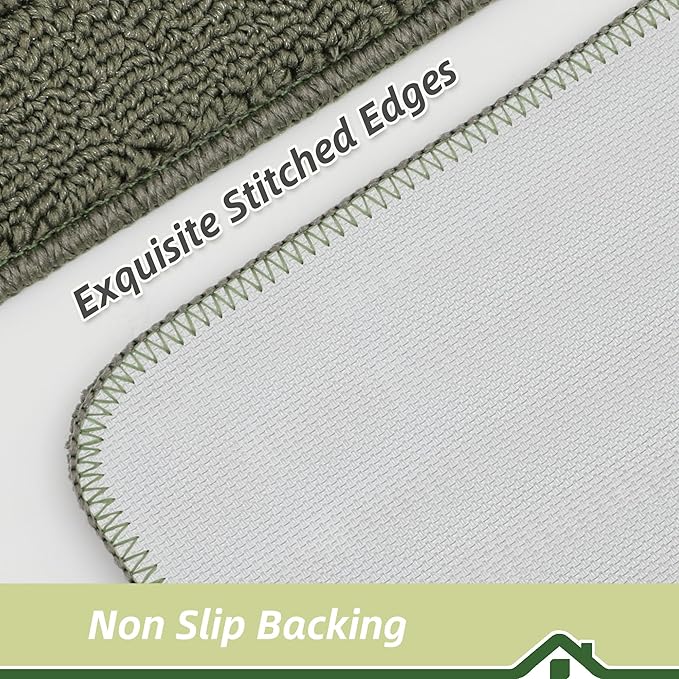 BEQHAUSE 30x18 Inch Kitchen Rug Mat Durable Kitchen Rugs Non-Slip Washable Absorbent Kitchen Mats for Floor Dirt-Resistant Semicircular Kitchen Mat (Green)