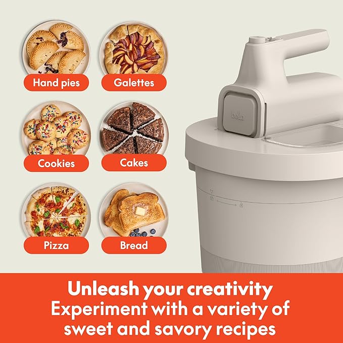 bella 3.5 Qt Hand & Stand Mixer, 2 in 1 Electric Mixer with Bowl, Dough Hook, Whisk & Egg Beater, Multifunctional Handheld Blender & Mixer for Baking, 200 Watt, Oatmilk