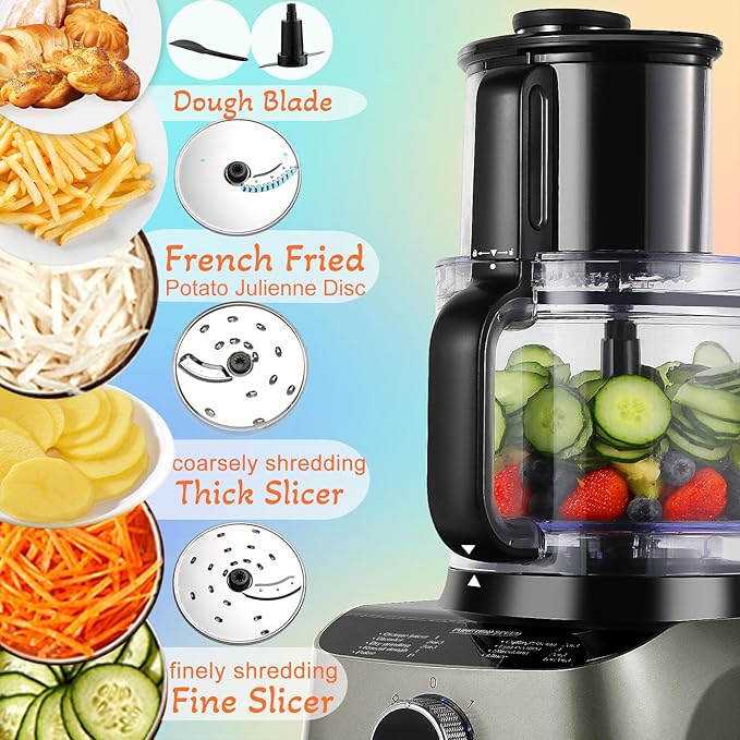 14 Cup Blender and Food Processor Combo for kitchen,large food processor for Vegetable Chopper,Blender,meat grinder,Mixing,Mincing,Slicing,Shredding,Purees & Dough Easy Clean for Home Use,600W