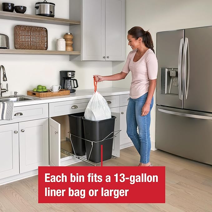 Rubbermaid Kitchen Cabinet Pull-Out Trash Can and Recycling Bin, 20-Gallon, Black, Under Sink Trash/ Recycling, for Home/Kitchen/Bathroom/Office/Garage