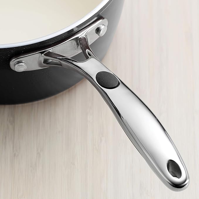 Tramontina Gourmet Ceramica Deluxe Sauce Pan with Lid, Non Stick Ceramic Interior, 3-Quart, Metallic Black, Made in Italy