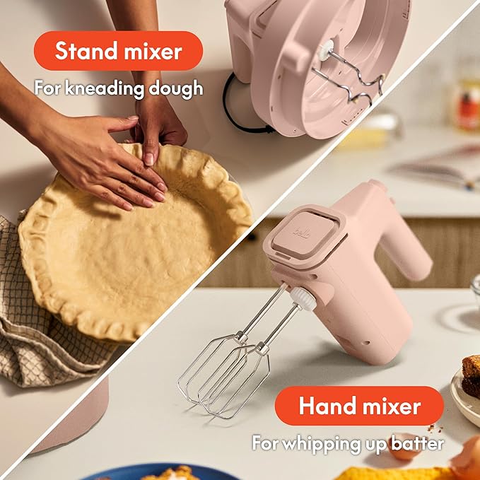bella 3.5 Qt Hand & Stand Mixer, 2 in 1 Electric Mixer with Bowl, Dough Hook, Whisk & Egg Beater, Multifunctional Handheld Blender & Mixer for Baking, 200 Watt, Blossom