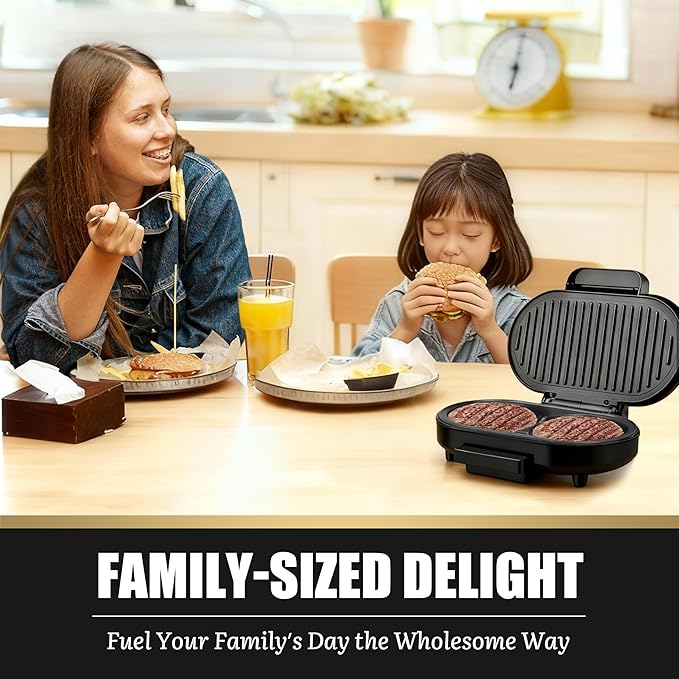 Double Mini Grill Maker, Breakfast Sandwich Maker, Burger Press Patty Maker, Panini Press Grill, Small Electric Grill, Ideal for Making Breakfast, Lunch and Snacks