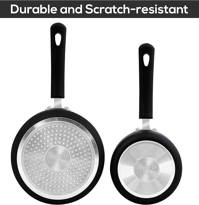 Utopia Kitchen Nonstick Stock Pot Saucepan Set with Lids, 1 Quart and 2 Quarts Multipurpose Stock Pots Set for Home, Kitchen or Restaurant, Black