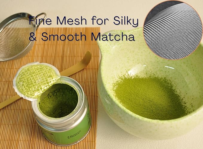 Matcha Whisk Set, Ceramic Matcha Set Includes Matcha Bowl, Matcha Whisk Chasen and Whisk Holder, Sifter, Bamboo Scoop, Scoop Rest and Tea Towel-7 Pcs Matcha Kit for Matcha Lovers (Sage Green)