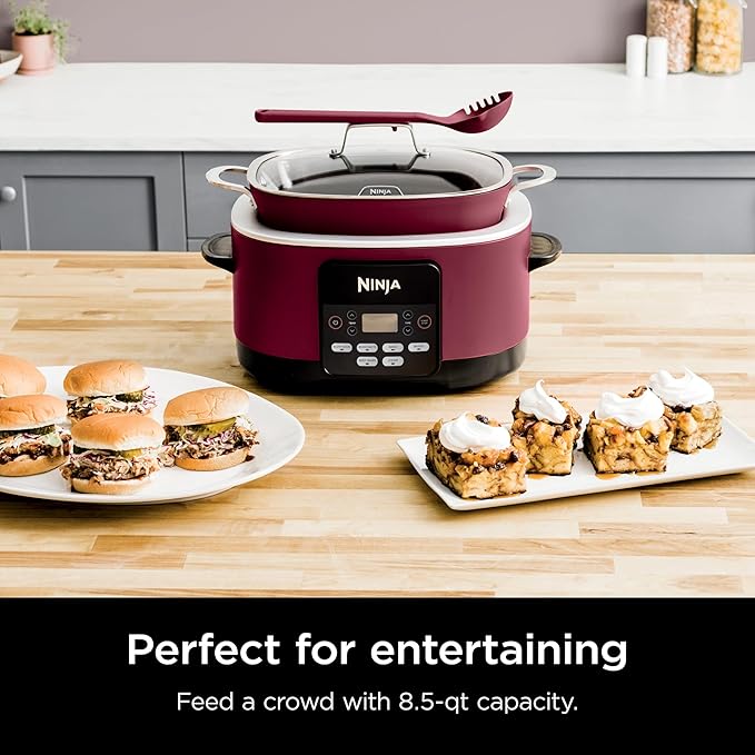 Ninja Foodi PossibleCooker PRO 8.5Qt Multicooker 8 in 1 Slow Cooker, Dutch Oven, Steam Bake Roast Sear Sauté Bread Maker Warmer, Glass Lid, Integrated Spoon, Nonstick (Cherry)