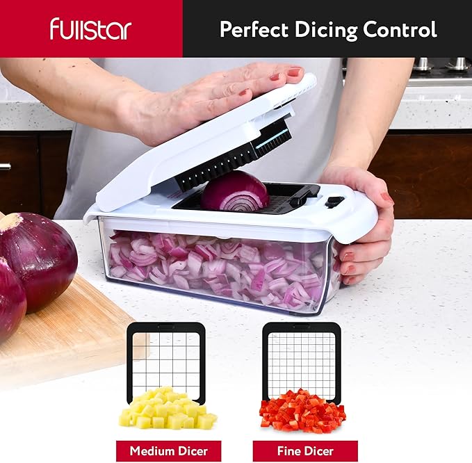 Fullstar Mandoline Slicer for Kitchen - Vegetable Chopper, Onion Potato Food Veggie Fruit Slicer and Cutter with Container, Kitchen Gadgets & Accessories, Home Essentials (All-in-1, White/Black)