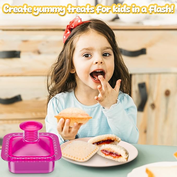 Sandwich Cutter and Sealer Cut and Seal Sandwich Maker, Crustless Peanut Butter & Jelly Sandwich Cookie Cutter (Translucent Pink Square)