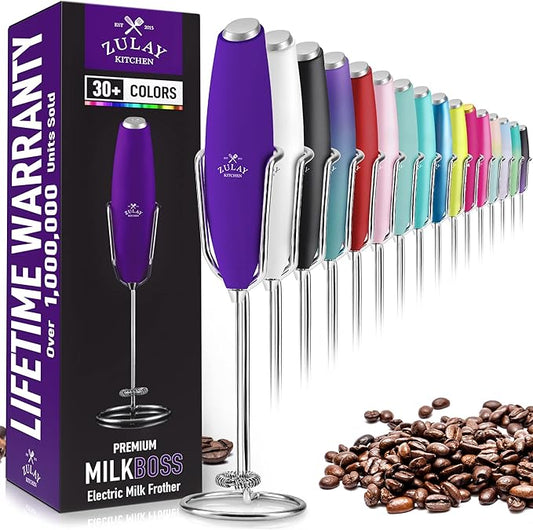Zulay Kitchen Milk Frother Wand – High-Speed Handheld Frother with Upgraded Stand – Electric Foam Maker with Stainless Steel Whisk